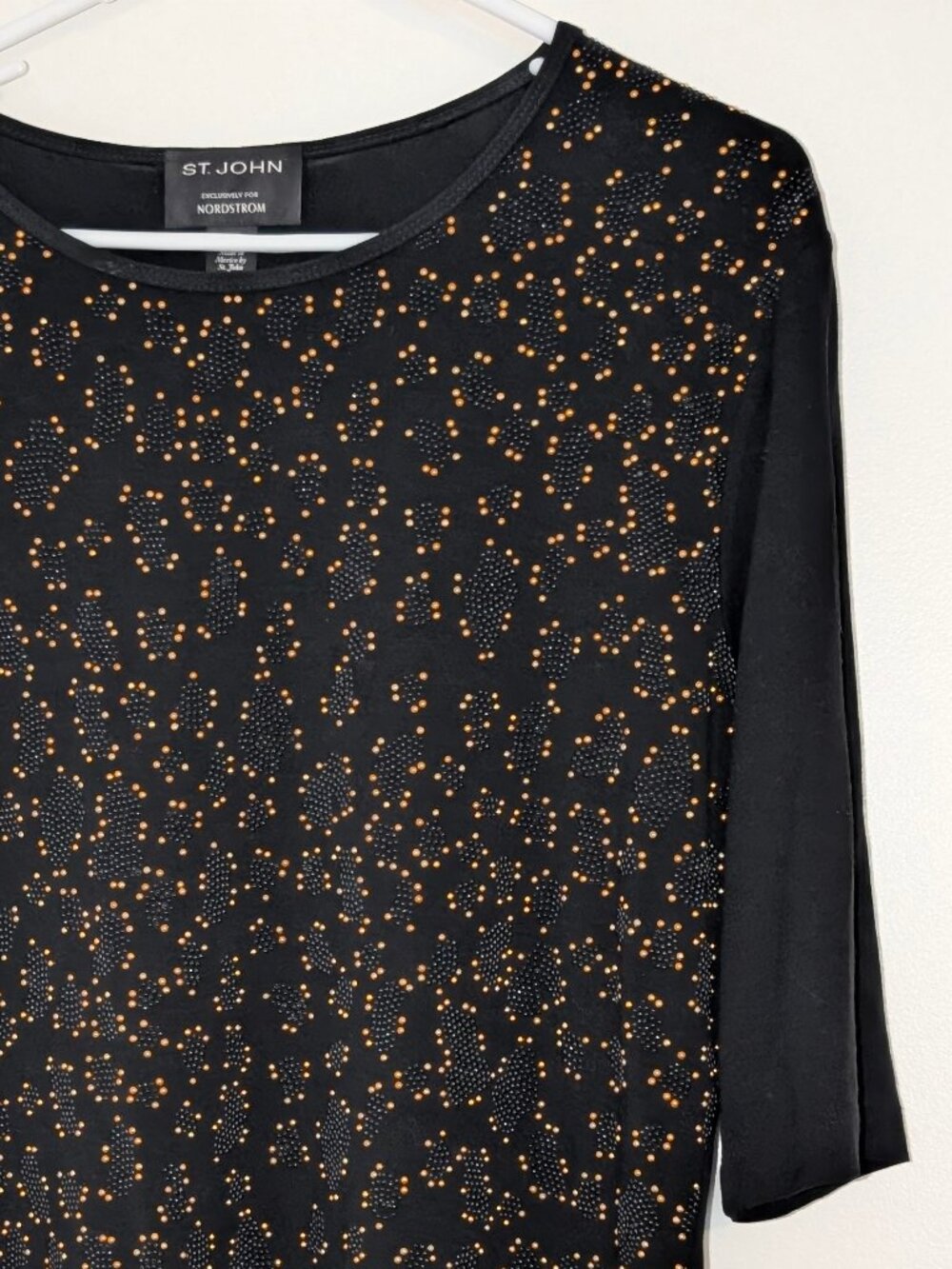 St. John Knit for Nordstrom Black Tee Top with Black & Gold Design XL - Picture 5 of 5